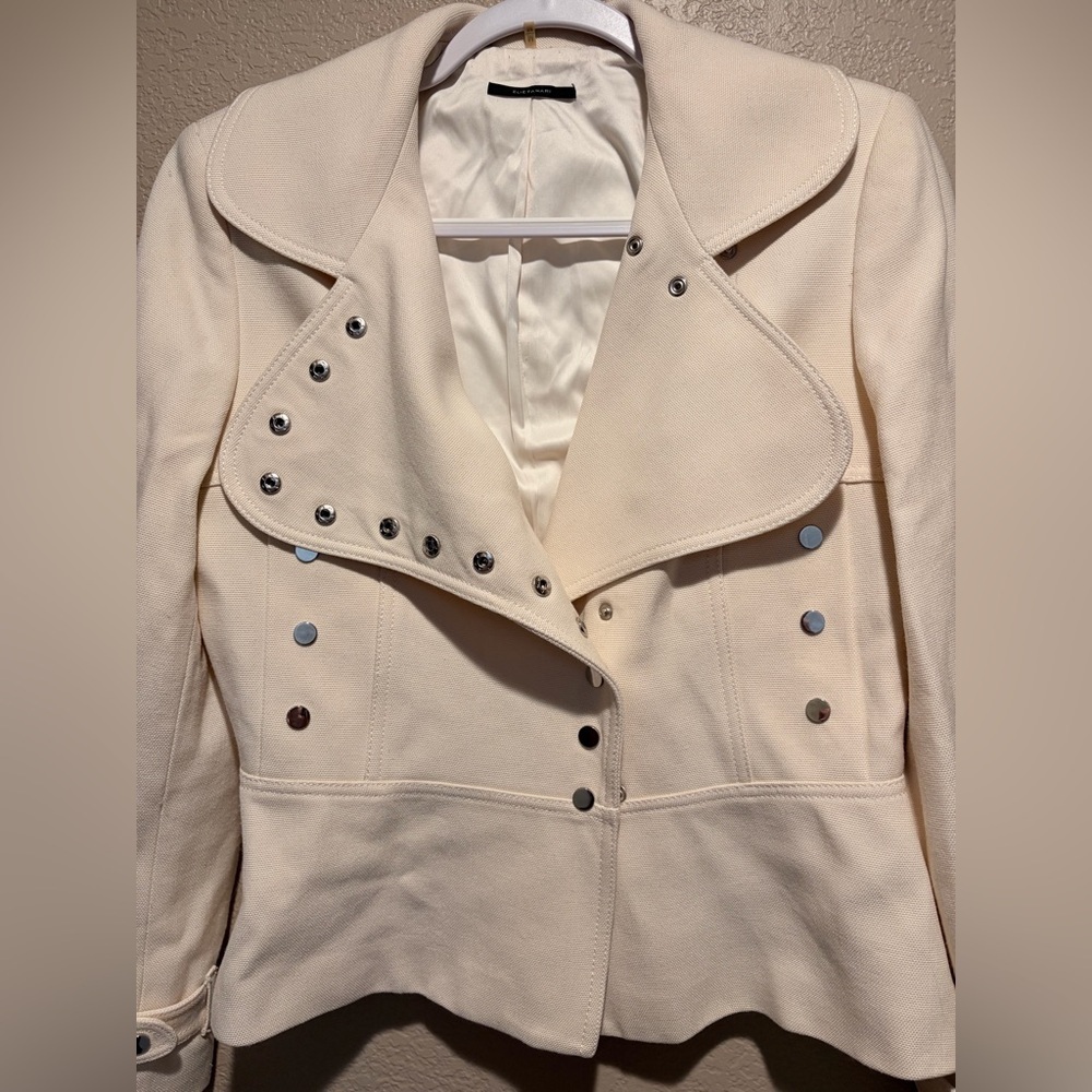 Elie Tahari Cream Button Jacket with Silver Details Size M - Picture 2 of 6